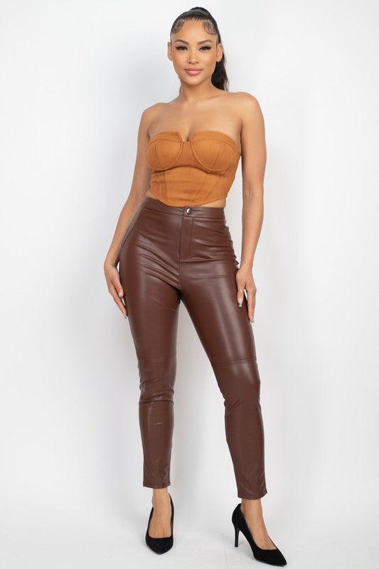 Faux Leather Buttoned Skinny Pants - RK Collections Boutique
