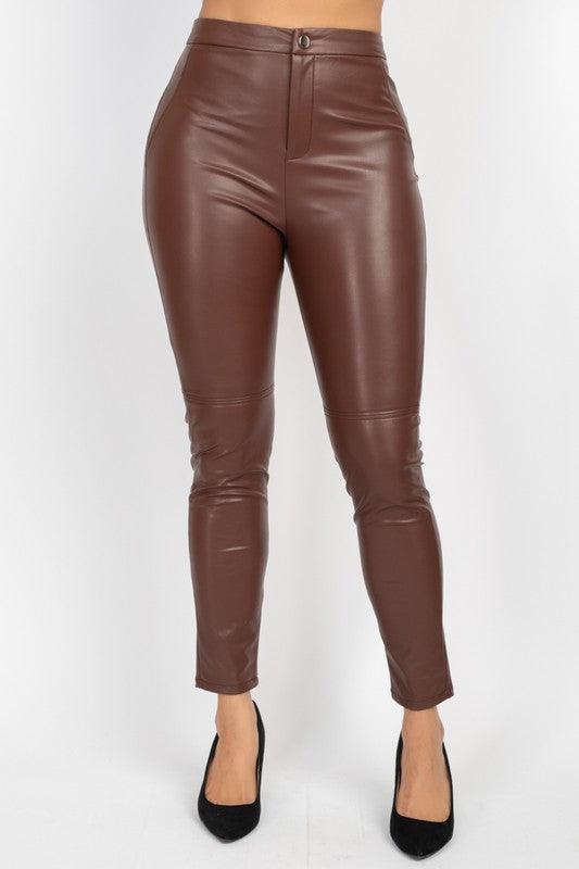 Faux Leather Buttoned Skinny Pants