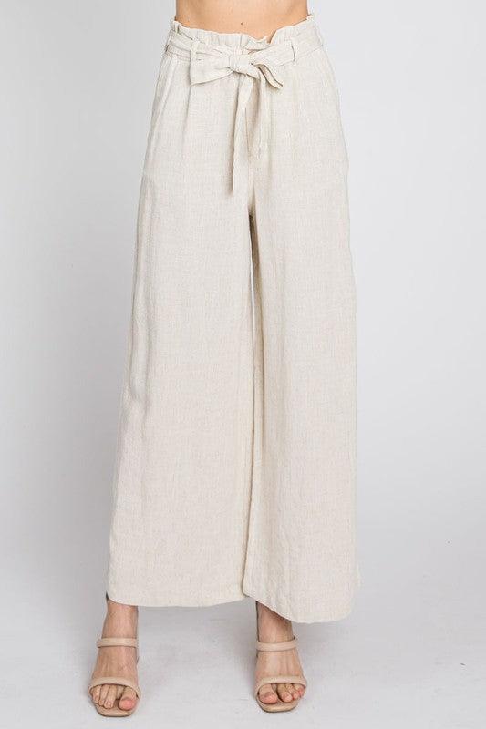 PLUS linen wide leg pants with tie - RK Collections Boutique