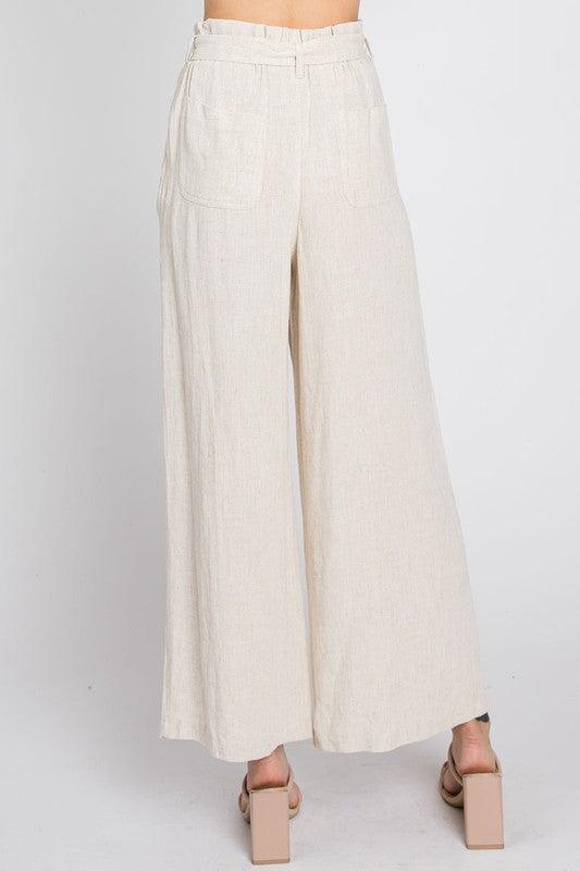 PLUS linen wide leg pants with tie - RK Collections Boutique