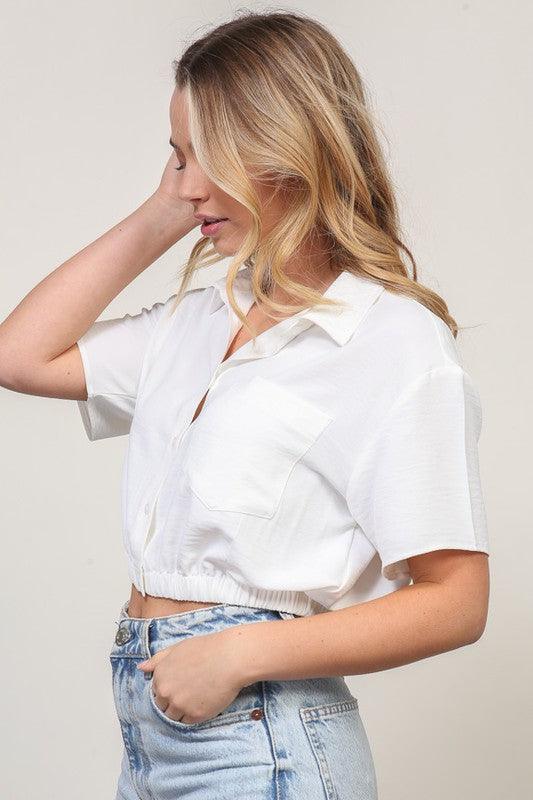Short sleeve collared button down crop top - RK Collections Boutique