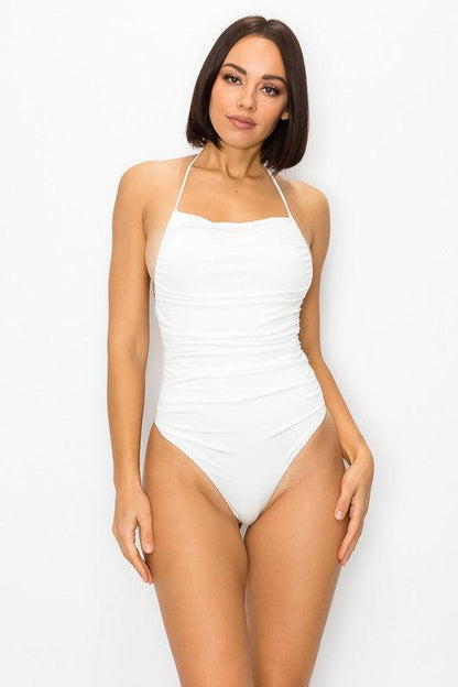 Thong bodysuit with ruched sides - tarpiniangroup