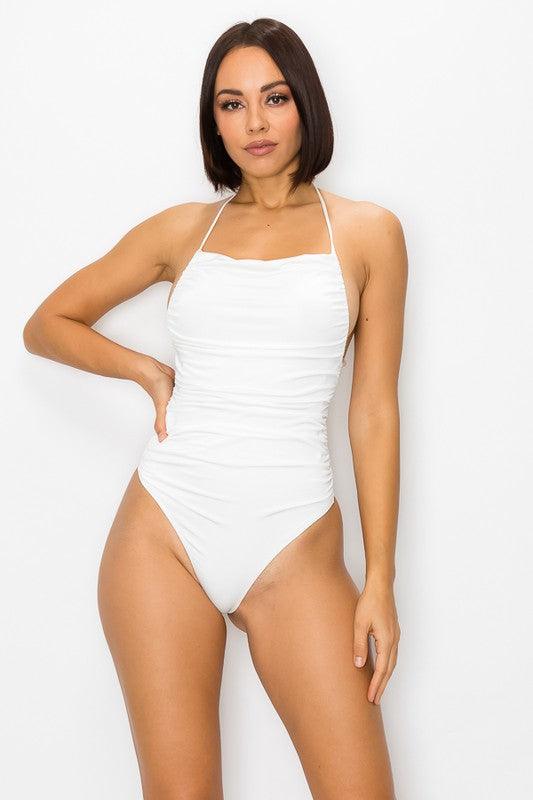 Thong bodysuit with ruched sides - RK Collections Boutique