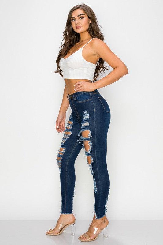 LO-191 stretch high waist destroyed skinny jeans