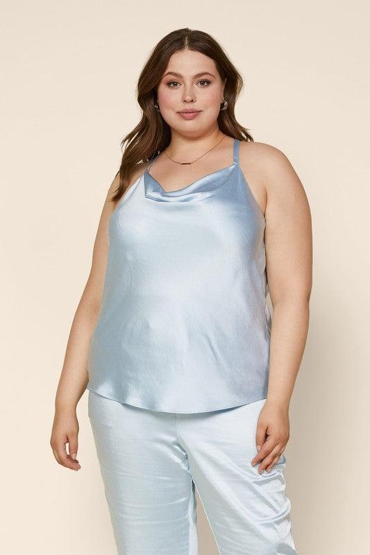 PLUS sleeveless cowl neck satin cami tank top - RK Collections Boutique