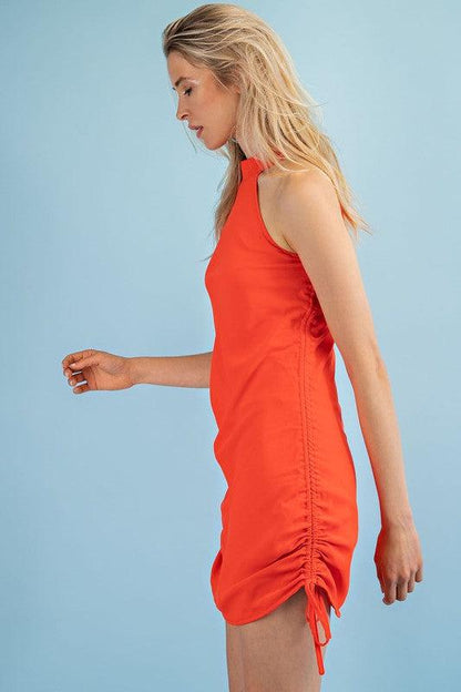 Ruched sleeveless mini dress with side ties - RK Collections Boutique