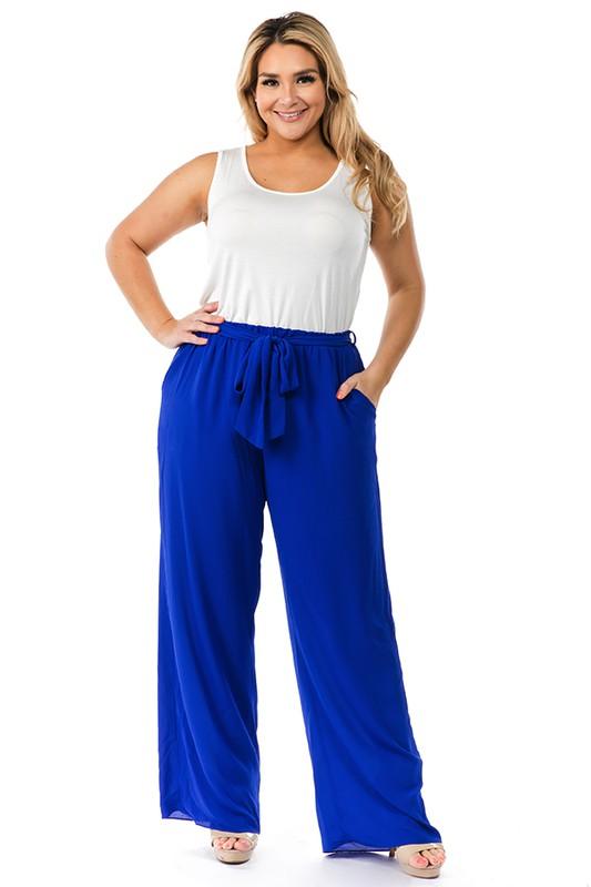 PLUS belted wide leg pants - RK Collections Boutique