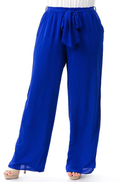 PLUS belted wide leg pants - RK Collections Boutique