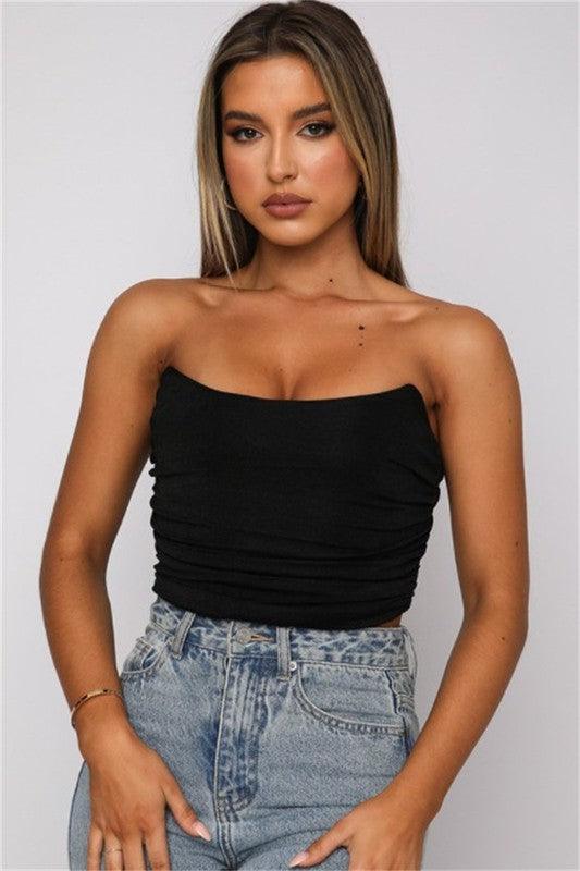 gloss knit pointed strapless bustier top