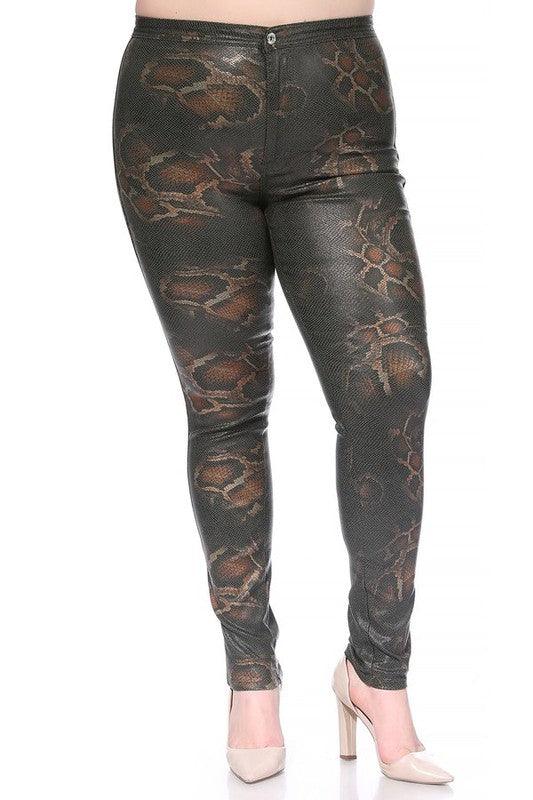 PLUS snakeskin high waist stretch faux leather skinny jeans - RK Collections Boutique