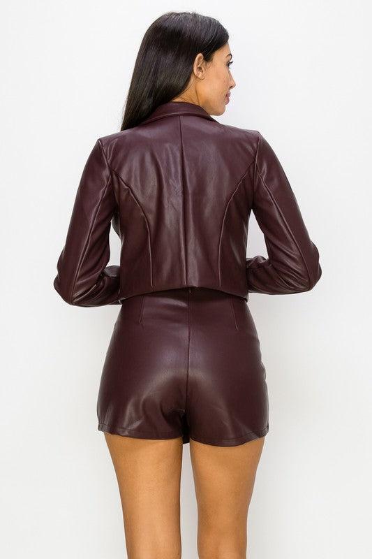Faux leather crop jacket