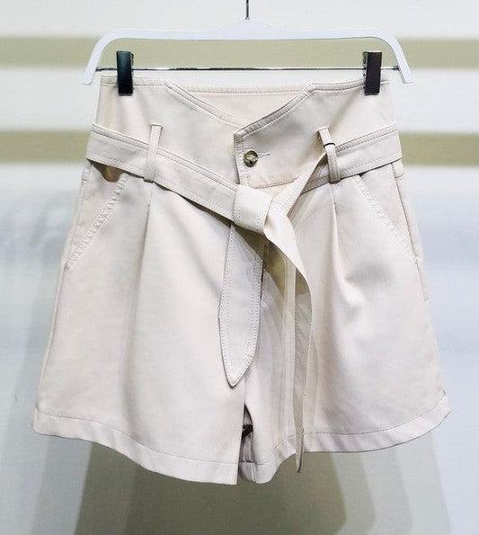 high waist belted faux leather shorts - tarpiniangroup