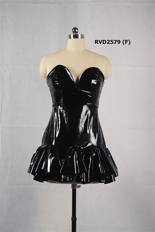 sweetheart patent leather ruffle mini dress - RK Collections Boutique