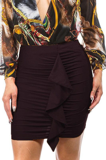 Solid ruffle pencil mini skirt - RK Collections Boutique