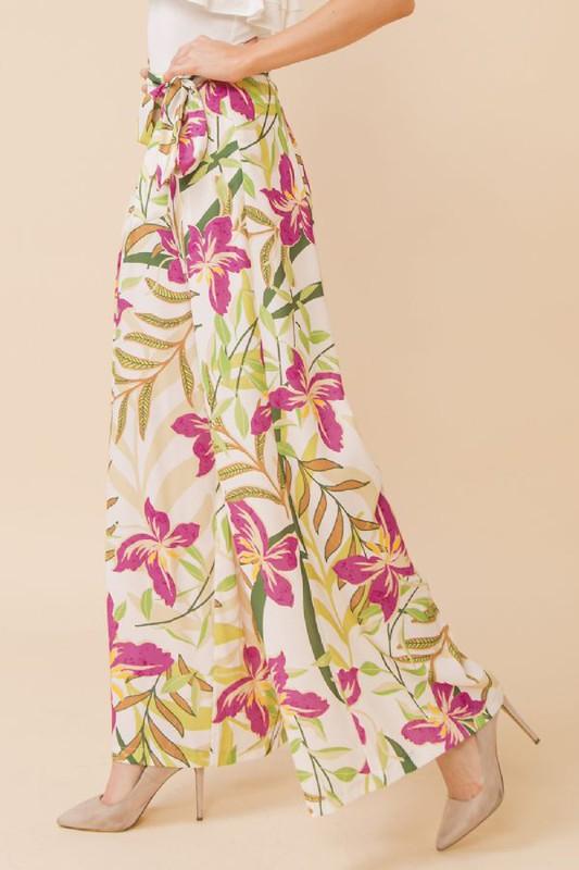 high waist tropical floral woven wide leg pants - alomfejto