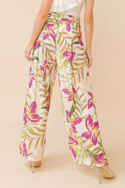 high waist tropical floral woven wide leg pants - RK Collections Boutique