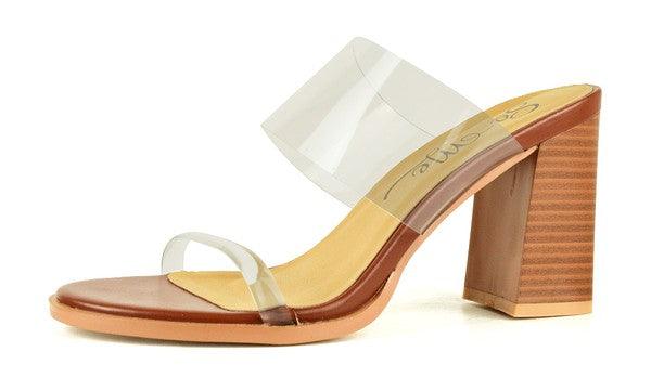 chunky stacked heel sandal with clear pvc upper - RK Collections Boutique