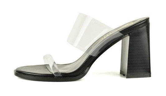 chunky stacked heel sandal with clear pvc upper - alomfejto