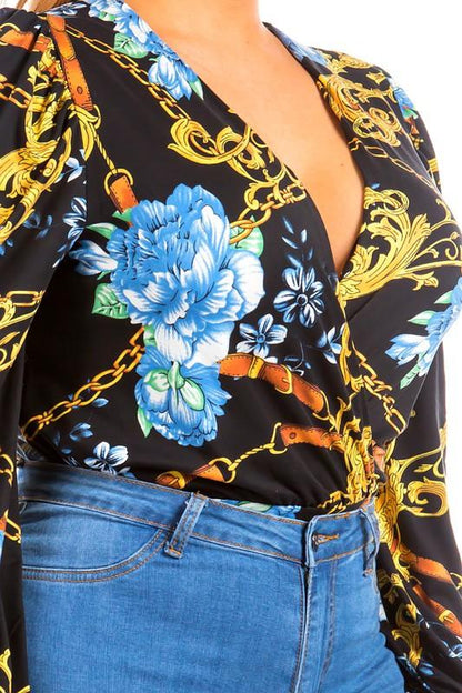 PLUS chain & floral surplice bodysuit - alomfejto