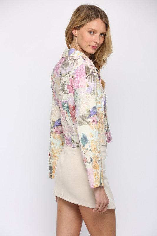 linen floral moto jacket - RK Collections Boutique