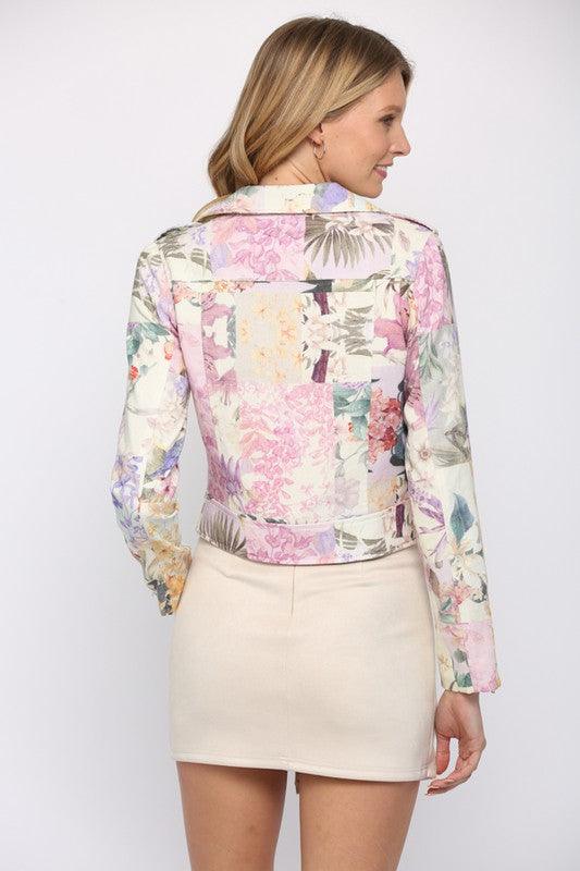 linen floral moto jacket - alomfejto