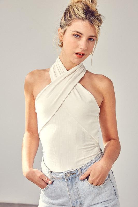 ribbed twist halter neck jersey top - RK Collections Boutique