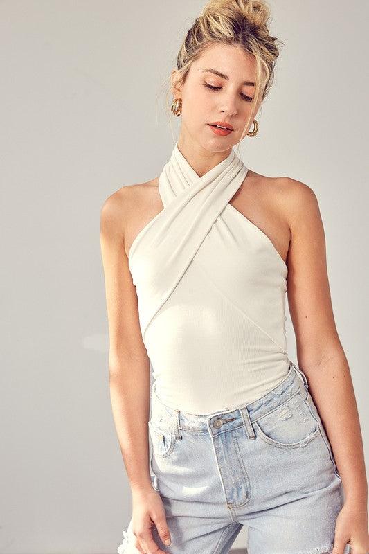ribbed twist halter neck jersey top - RK Collections Boutique