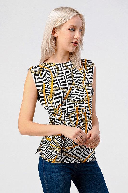geometric/chain sleeveless gathered top - RK Collections Boutique