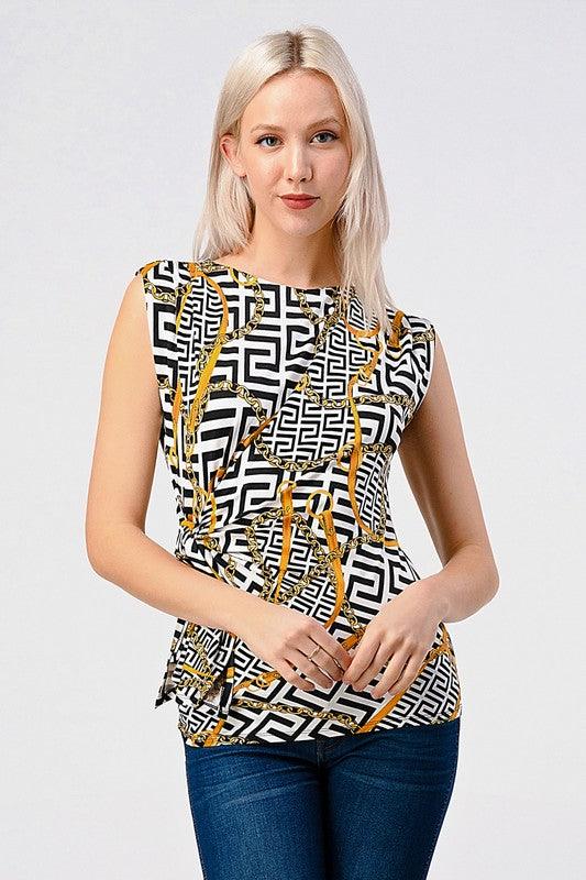 geometric/chain sleeveless gathered top - RK Collections Boutique
