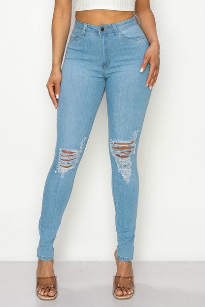 LO-202 High rise stretch ripped knee skinny jeans - alomfejto