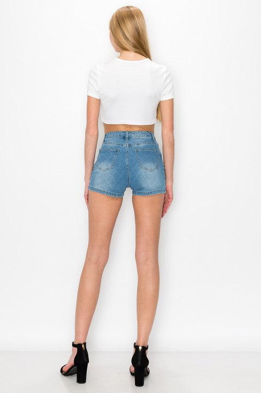 Rhinestone embellished denim shorts - tarpiniangroup
