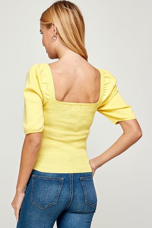 Volume sleeve sweater top with square neck - alomfejto