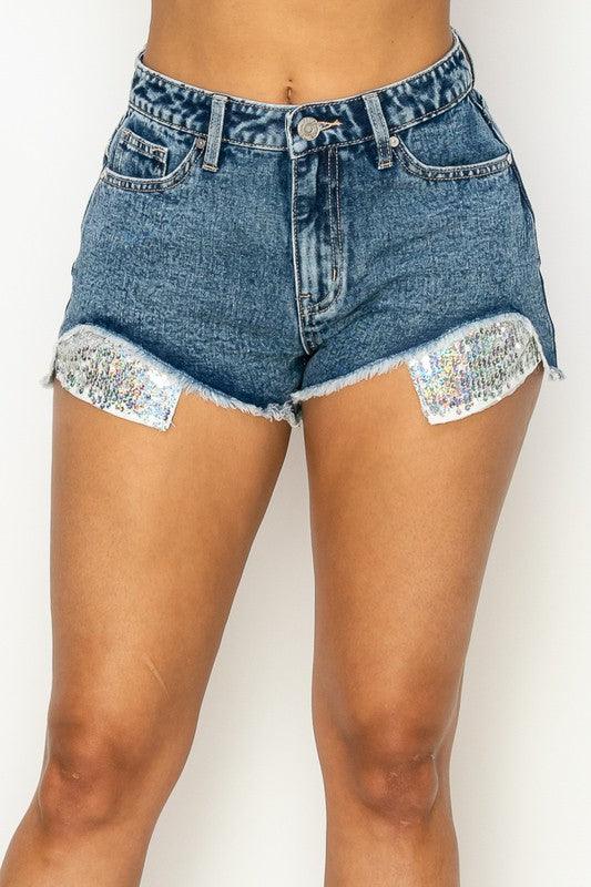 glitzy sequined pocket denim shorts - RK Collections Boutique