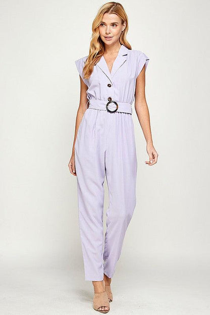 Sleeveless Jumpsuit with Waist Buckle Detail - RK Collections Boutique