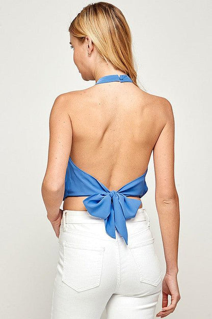 Halter Mock Neck Top with Back Tie Detail - RK Collections Boutique
