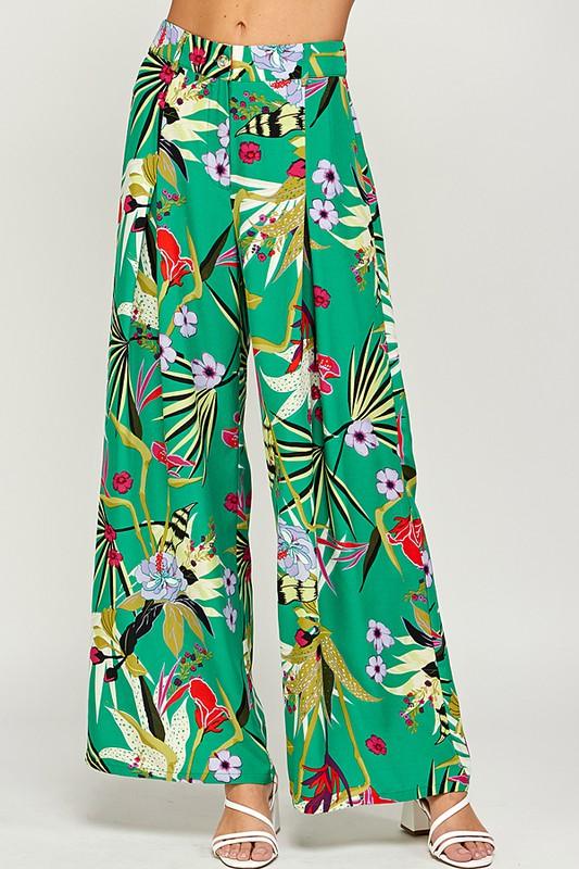 high waist tropical floral woven wide leg pants – RK Collections Boutique