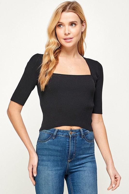Short Sleeve Square Neck Knit Top - RK Collections Boutique