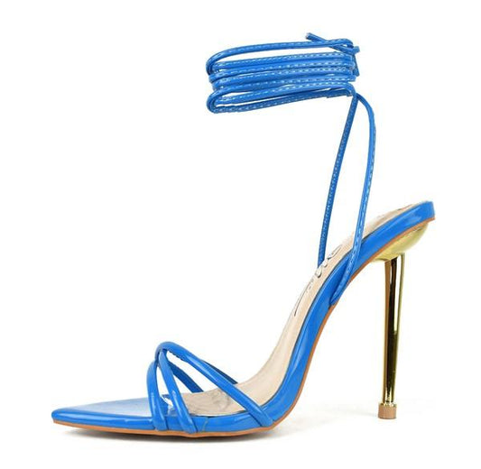 gold heel wrap around tie up stiletto heel - alomfejto
