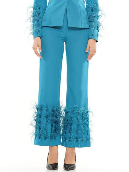 feather trim dress pant - RK Collections Boutique