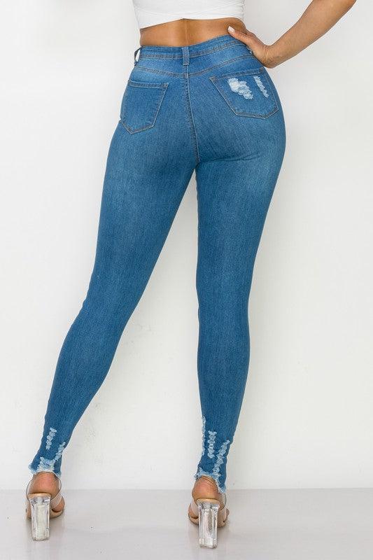 LO-196 High rise stretch distressed skinny jeans