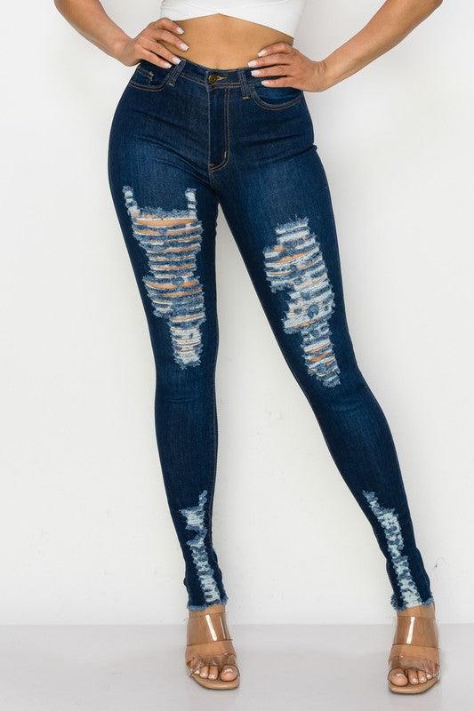 LO-197 High rise stretch distressed skinny jeans - tikolighting