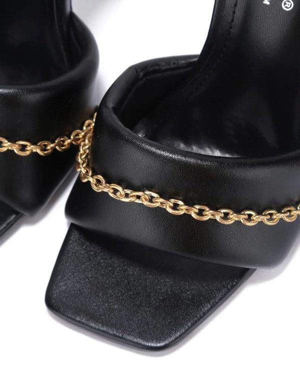 Chain square lucite heeled mule sandals - RK Collections Boutique