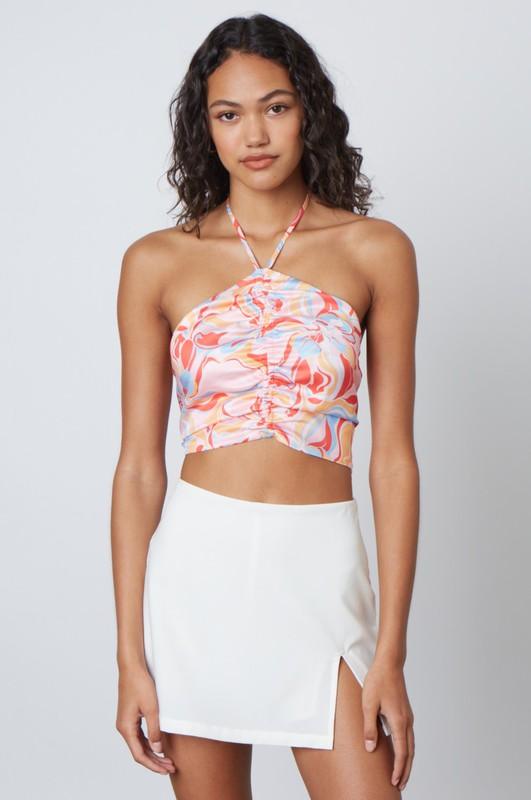 Abstract print halter with front ruche detailing - RK Collections Boutique