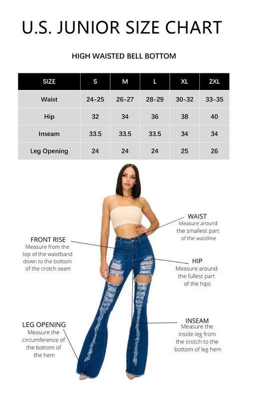 BC-088 ripped knees high waist stretch bell bottom jeans - alomfejto