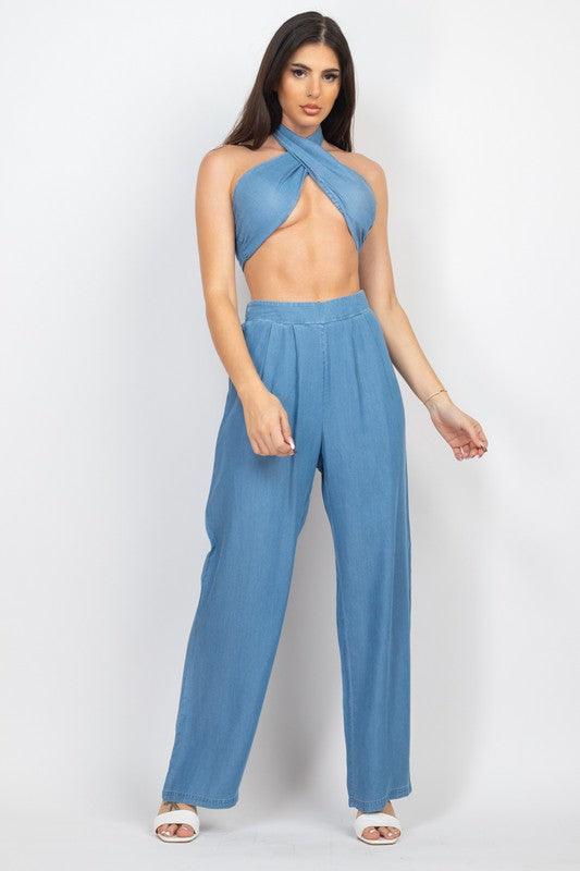 tube tied top & wide pant set - RK Collections Boutique