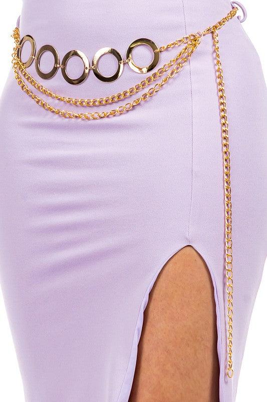 chain belt slit knee length skirt - RK Collections Boutique