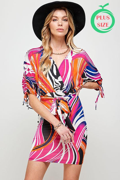 PLUS drawstring dolman sleeve abstract dress - RK Collections Boutique