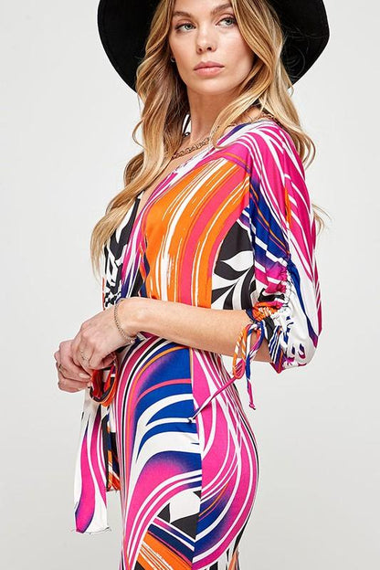PLUS drawstring dolman sleeve abstract dress - RK Collections Boutique
