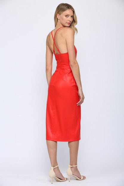 faux leather midi slip dress - RK Collections Boutique