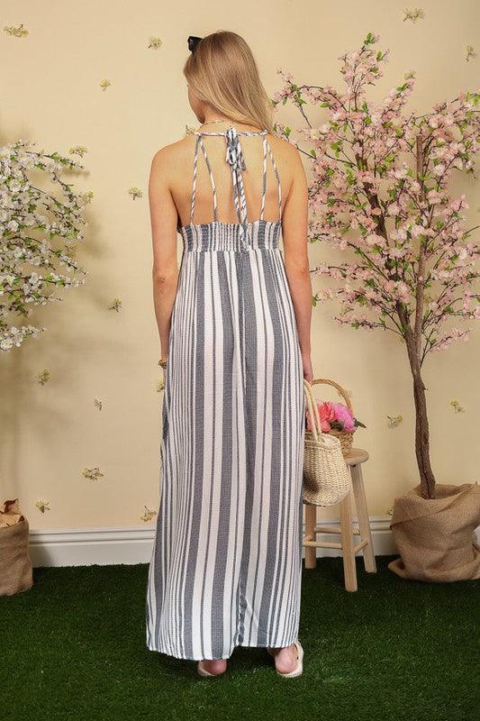 Halter Maxi Striped Dress - RK Collections Boutique